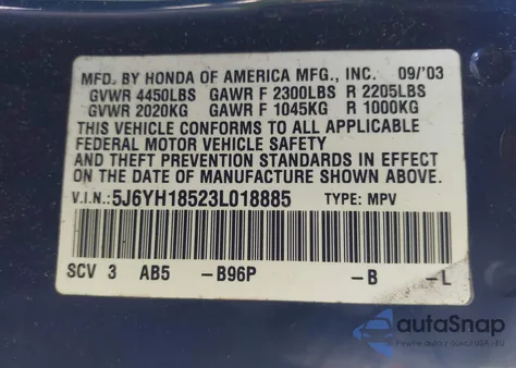 2003 Honda Element Ex z USA, uszkodzony, nr VIN 5J6YH18523L018885